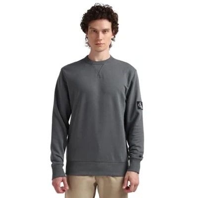 Abbildung von Calvin Klein Jeans Herren Sweatshirt Badge Crew Neck ohne Kapuze, Grau (Endless Grey), XS