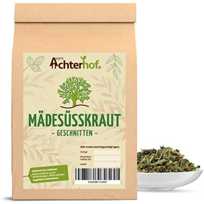 Abbildung von Mädesüßkraut 500g getrocknet und geschnitten ideal zur Zubereitung von Mädesüß Tee leicht würzig, nussiger Geschmack naturrein Kräutertee lose vom Achterhof