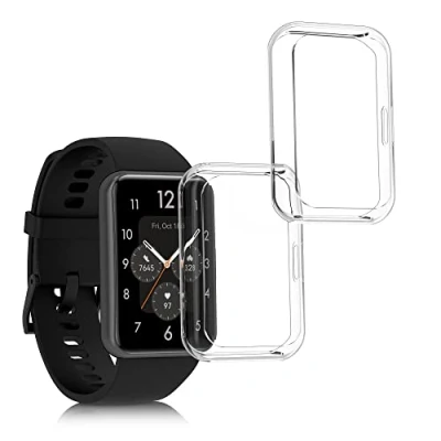 Abbildung von kwmobile 2X Schutzhülle kompatibel mit Huawei Watch Fit 2 Hülle Fullbody Cover Set aus Silikon Transparent