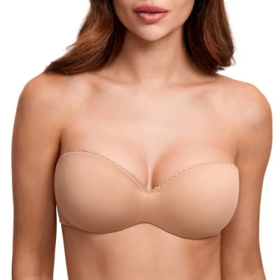 Abbildung von DOBREVA Damen Trägerloser BH Push Up mit Bügel Trägerlos Bandeau BHS Kaum Buff 70B