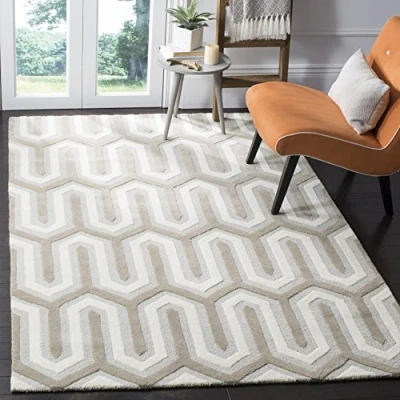 Abbildung von SAFAVIEH Modern Teppich für Wohnzimmer, Esszimmer, Schlafzimmer Cambridge Collection, Kurzer Flor, Hellblau und Grau, 122 X 183 cm