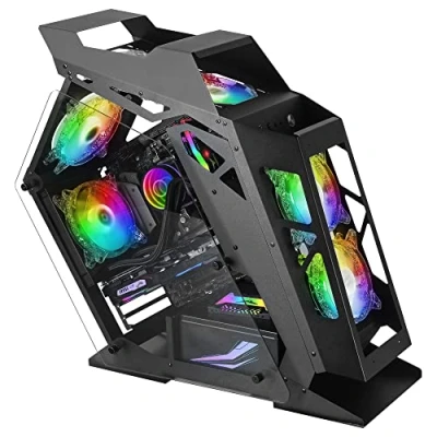 Abbildung von MarsGaming MC61 Schwarz, PC Gehäuse Gaming Kompaktes Micro ATX, 4 x 12cm Lüfter, ARGB Chroma, Dual Tempered Glass Fenster
