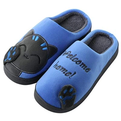 Abbildung von Katara Tier Pantoffeln Gr. 34 41 (Einhorn, Katze, Hase) Plüsch Hausschuhe Hausschuhe, weich, warm, süß, kuschelig, Katze (Schwarz Blau)