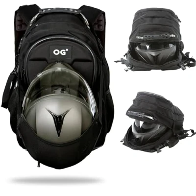 Abbildung von OG Original CityRunner Motorrad Rucksack, Wasserdicht Erweiterbar 30 35L, Helmtasche, Motorradfahrer, Helm Trageriemen, Hohe Kapazität, Laptopfach, Reflektierend