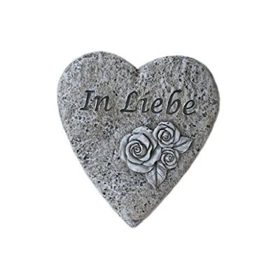 Abbildung von Bambelaa! Gartenfigur Grabschmuck Grabdeko Herz Inschrift „In Liebe“ Steinharz Friedhof