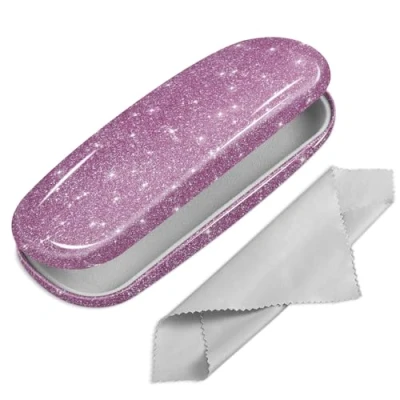Abbildung von Fintie Hardcase Brillenetui Tragbare Hartschale mit Brillenputztuch Etui für Brillen und Sonnenbrille, Glitzer Lila