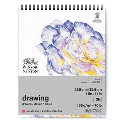 Abbildung von Winsor &amp; Newton 6691010 Zeichenpapier im Spiralblock 25 Blatt 27,9 x 35,6cm, 150g/m², feine Körnung, natürliches Weiß, säurefrei, Alterungsbeständig, ideal für Fineliner, Tusche, Buntstift