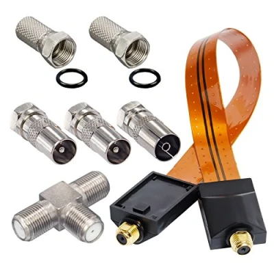 Abbildung von HB DIGITAL Adapter Set. 2 DVB T/T2 Receiver mit nur Einer aktiven Antenne betreiben. Inkl. Fensterdurchführung Gold. Für Terrestrische Antennen IEC Stecker Ausgang (Kabelanschluss)