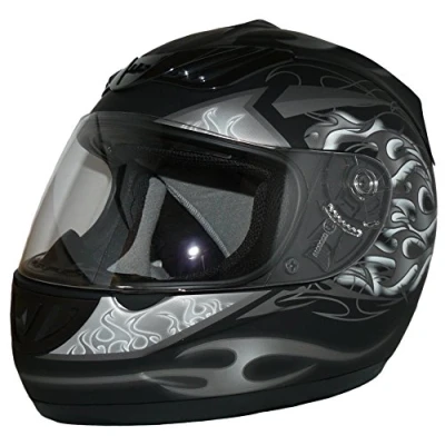 Abbildung von Protectwear H 510 GR XL Motorradhelm, Integralhelm mit Flammendesign in Schwarz Silber Weiß Matt, Größe