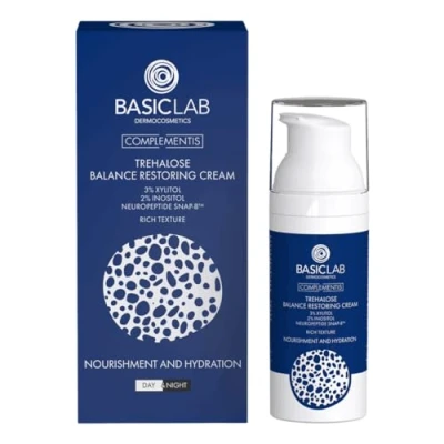 Abbildung von BasicLab Dermocosmetics Trehalose Hautausgleichscreme 50 ml Für Frauen und Männer, Reichhaltige Textur, Nährstoff Feuchtigkeitsversorgung, trockene Haut, Schützt die Haut