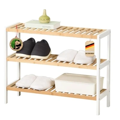 Abbildung von Floordirekt Schuhregal aus Bambus, schmales und platzsparendes Schuhregal, Schuhorganizer mit 3 Ablagen (Michigan)
