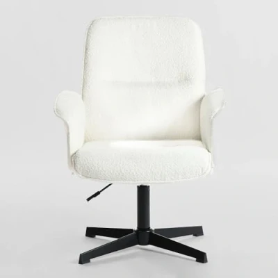 Abbildung von MEUBLE COSY Bürostuhl Ergonomisch Schreibtischstuhl mit höhenverstellbar Armlehnen 360 Drehbar Schminkstuhl Sessel für Büro Wohnzimmer Schlafzimmer Vanity, Bouclé Frottier, Weiß