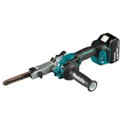Abbildung von Makita DBS180RTJ Bandschleifer, 18 V, Li Ion, LXT, bürstenlos, komplett mit 2 x 5,0 Ah Akkus und Ladegerät, Lieferung in einem Makpac Koffer