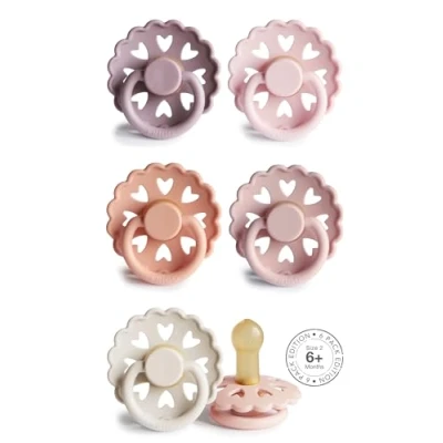 Abbildung von FRIGG Multipack Latex Schnuller 6&#039;er Packung Naturgummi/Naturkautschuk Hergestellt in Dänemark Symmetrischer Sauger Kirschform (Fairy Dream, Größe 2 (6 18 Monate))
