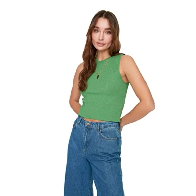 Abbildung von Trendyol Damen Runder Kragen krebsstrick bluse Blouse, Grün, S EU