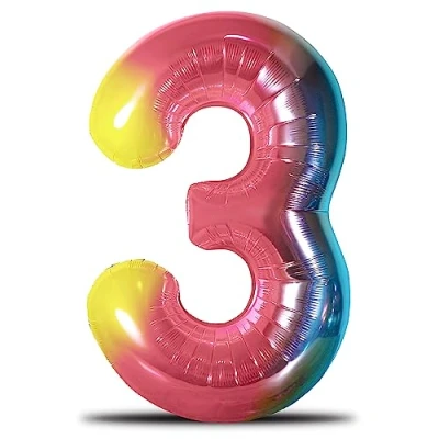 Abbildung von envami® Luftballon Geburtstag XXL Regenbogen Rainbow Riesen Folienballon in 40&quot; 101cm Geburtstagsdeko Ballon Zahl Deko zum fliegt mit Helium (Zahl 3)