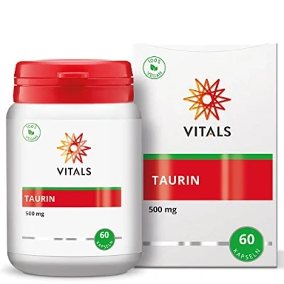 Abbildung von Vitals Taurin 500mg 60 Kapseln, (semi ) essenzielle Aminosäure in einer pflanzlichen Kapsel, ergänzt mit einem Hilfsstoff aus natürlichen Quelle. 100% Vegan.