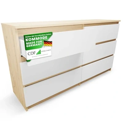 Abbildung von CDF Kommode Malwa M6 140 Farbe: Eiche Artisan/Weiß Schrank für Dokumente, Kleinigkeiten Ideal Wohnzimmer, Schlafzimmer, Kinderzimmer, Jugendzimmer und Büro 6 geräumige Schubladen