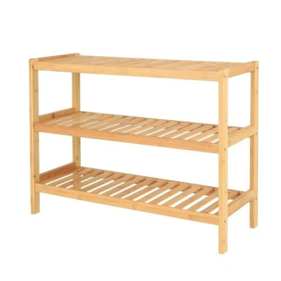 Abbildung von dibea Schuhregal mit 3 Ablagefächern Schuhschrank Bambusregal Standregal Küchenregal Wohnzimmerregal 70x26x55 cm, naturfarben, Natur