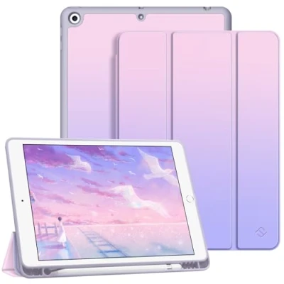 Abbildung von Fintie Hülle für iPad 9. Generation 2021/8. Gen 2020/7. 2019 10.2 Zoll Superleicht Soft TPU Rückseite Abdeckung Schutzhülle mit eingebautem Pencil Halter, Auto Sleep/Wake, Fantacy Ombre