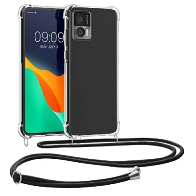 Abbildung von kwmobile Necklace Case kompatibel mit Motorola Edge 30 Neo Hülle Silikon Cover Handykette Band Handyhülle Transparent Schwarz