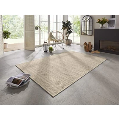 Abbildung von ELLE Decoration Arras in und Outdoor Teppich Handmade Look Modernes Design Flachgewebe Wetterfest für Terrasse, Balkon, Wohnzimmer, Küche, Büro Schlafzimmer Naturbraun, 120x170cm