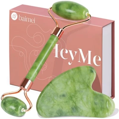 Abbildung von BAIMEI Gua Sha und Gesichtsroller Tool, Jade Roller Gesichts Nackenmassagegerät Skincare, Beruhigt Entspannt Die Haut, Skin care Geschenk für Frauen