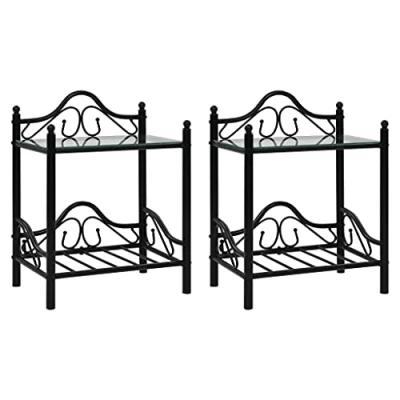 Abbildung von vidaXL Nachttisch Nachttische 2 Stk. Stahl und Hartglas 45x30,5x60 cm Schwarz (2 St)