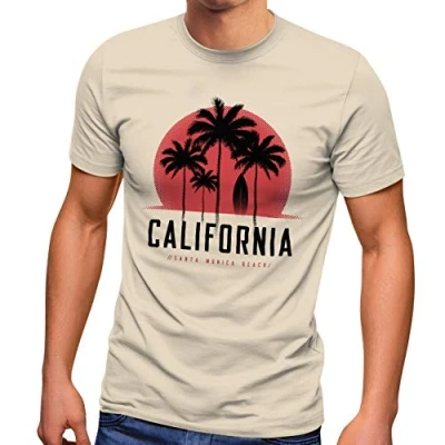 Abbildung von Neverless California Palmen Santa Monica Beach Sommer Sonne Tshirt print, Herren, Größe: XXL, Natur