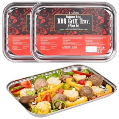 Abbildung von Navaris Grillbesteck Set Edelstahl Grillschale 2er Grillkorb Gemüse Grillpfännchen für, (2 tlg)