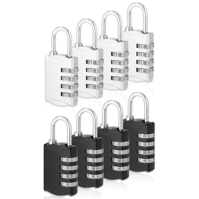 Abbildung von 8er Pack Zahlenschloss Vorhängeschloss, Klein, Schloss mit Zahlencode, aus Zinklegierung Wetterfest, 8 Stellig, für Schule, Spind, Schuppen, Garten, Fitnessstudio