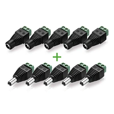Abbildung von conecto CC20175 Niedervolt Adapter Set (5x DC Hohl Stecker 5,5 x 2,5 mm/zweipoliger Terminal Block + 5x Hohlstecker Buchse Block), schwarz