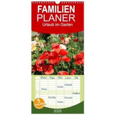 Abbildung von Familienplaner 2025 Urlaub im Garten mit 5 Spalten (Wandkalender, 21 cm x 45 cm), CALVENDO