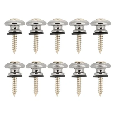 Abbildung von 10 Pcs Gitarrengurt Schloss, Taste Metall Ende Pin mit Schraube für Ukulele E Bass(Silber)