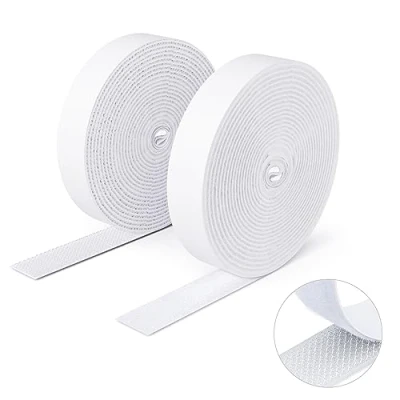Abbildung von SUTOUG Klettband mit selbstklebend, 16 mm x 3 m, strapazierfähiges Hakenband und Schlaufenband, extra starker doppelseitiger Klettverschluss, Wandklebestreifen für den Innen Außenbereich, Weiß