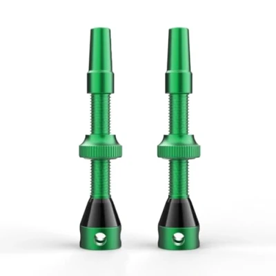 Abbildung von Shredr. Tubeless Ventile Set, grün Presta für Schlauchlos Reifen Superleichtes Alu, ArmyGreen eloxiert, französisches Ventil 44mm Normale Felgen