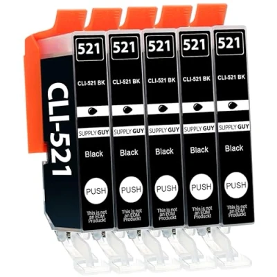 Abbildung von Supply Guy 5 Druckerpatronen mit Chip kompatibel Canon CLI 521 Photoschwarz für Pixma IP3600 IP4600 IP4700 MP540 MP550 MP560 MP620 MP630 MP640 MP980 MP990 MX860 MX870