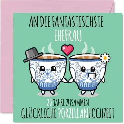 Abbildung von Stuff4 20. Hochzeitstag Karte Liebe 20 Jahre Zusammen Porzellan Hochzeit Jahrestag Geschenke für Ehefrau Frau vom Ehemann Mann, 145mm Glückwunschkarten