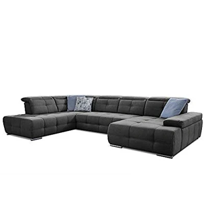Abbildung von Cavadore Wohnlandschaft Mistrel mit verstellbaren Kopfteilen / Sofagarnitur leichter Fleckentfernung dank Soft Clean Geeignet für Haushalte Kindern, Haustieren /343 x 77 228 dunkelgrau