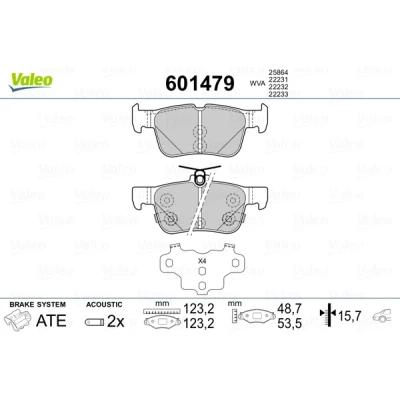 Abbildung von VALEO 601479 Bremsbelagsatz Hinterachse inkl. Verschleißwarnkontakt mit Anti Quietsch Blech FORD: Galaxy Mk3 MPV, Focus Mk4 Turnier, S Max Mk2