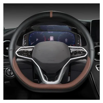 Abbildung von Lenkradbezug Auto D Form Lenkrad Abdeckung Für VW Sharan Passat Caddy Touran Tiguan 2015 2021 Teramont Atlas 2017 Bezug (Farbe : Coffee)
