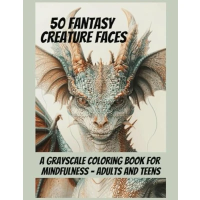 Abbildung von 50 Fantasy Creature Faces A Grayscale Coloring Book For Mindfulness = Adults and Teens: Mythical Creatures, Animals, Dragons, Unicorns ... Other Imaginary Beasts)