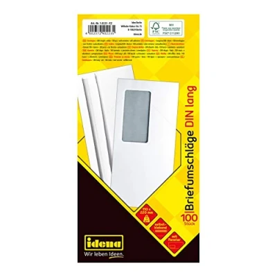 Abbildung von Idena 10223 Briefumschläge mit Fenster DIN lang, 100 Stück selbstklebend, Umschläge aus 75 g/m² FSC Mix Papier in Weiß
