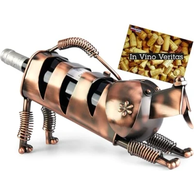 Abbildung von BRUBAKER Weinflaschenhalter Hund Kupferfarbener Flaschenhalter aus Metall Deko Geschenk für Hundebesitzer Metallfigur Weingeschenk Flaschenständer mit Geschenkkarte Farbe: Kupfer