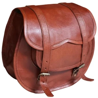 Abbildung von American blue Ledertasche, Vintage Motorrad Satteltasche, Fahrradtasche, Reisetasche, Gepäckträgertasche, 10x12x5 Zoll, Braun