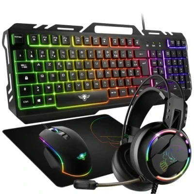 Abbildung von SPIRIT OF GAMER Pro MKH5 Gaming 4 in 1 Set Tastatur RGB AZERTY Anti Ghosting/Gaming Maus 7 Tasten 6400 DPI/RGB/Anti Rutsch Pad/PC PS4 PS5 Xbox One Mac