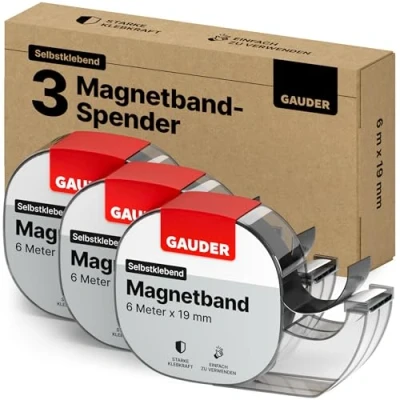Abbildung von GAUDER Magnetband selbstklebend im Spender (3 Stück) I Magnetklebeband Magnetstreifen (6 m)