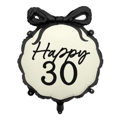 Abbildung von Folienballon 47x53cm Happy 30 Ballon für Helium oder Luft Luftballon mit Schleife Geburtstag Jubiläum Jahrestag Folienluftballon als Geburtstagsdeko Partydeko Ivory Schwarz