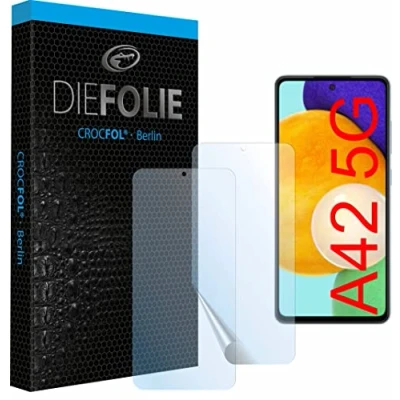 Abbildung von Crocfol Schutzfolie vom Testsieger [2 St.] kompatibel mit Samsung Galaxy A42 5G selbstheilende Premium 5D Langzeit Panzerfolie (Case Friendly)