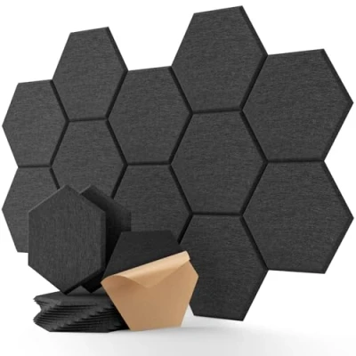 Abbildung von Hexagon Akustikpaneele Selbstklebend 12 Stück Akustikschaumstoff Schalldämmung, Hohe Dichte Schallschutz Wand für Wanddekoration und Akustische Behandlung Schallschutzplatten 30x26x0.9cm